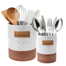 Utensil Holder, 7.1"+5.4" Ceramic Kitchen Utensil Crock for Counter, Farmhous...