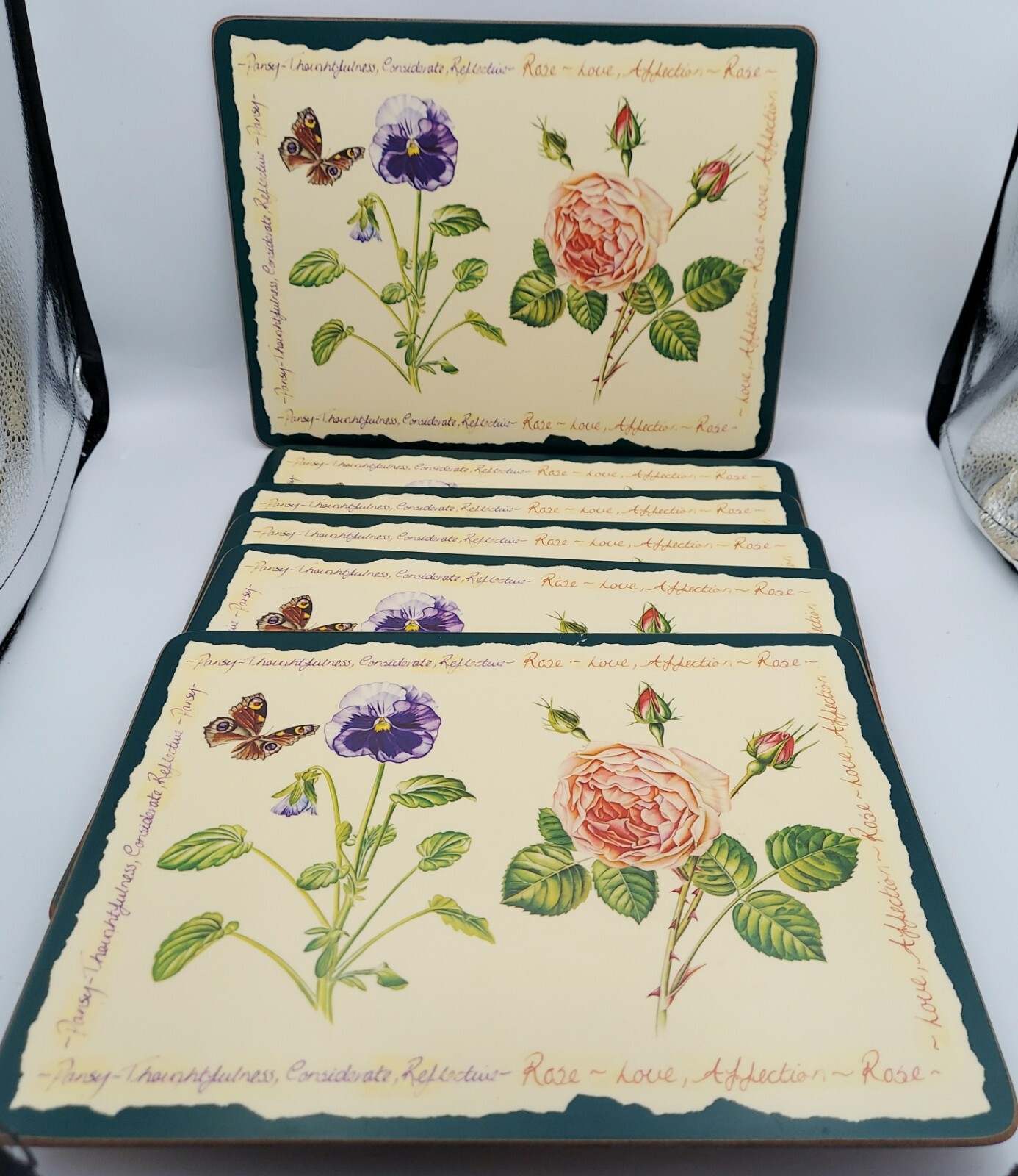 Vintage Set of 6 Laura Ashley Cork Back Floral Botanical Placemats in