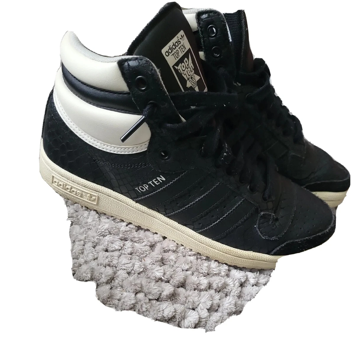 Adidas Snake Embossed Top Ten High Top women Sneakers 8 Black And Cream wom