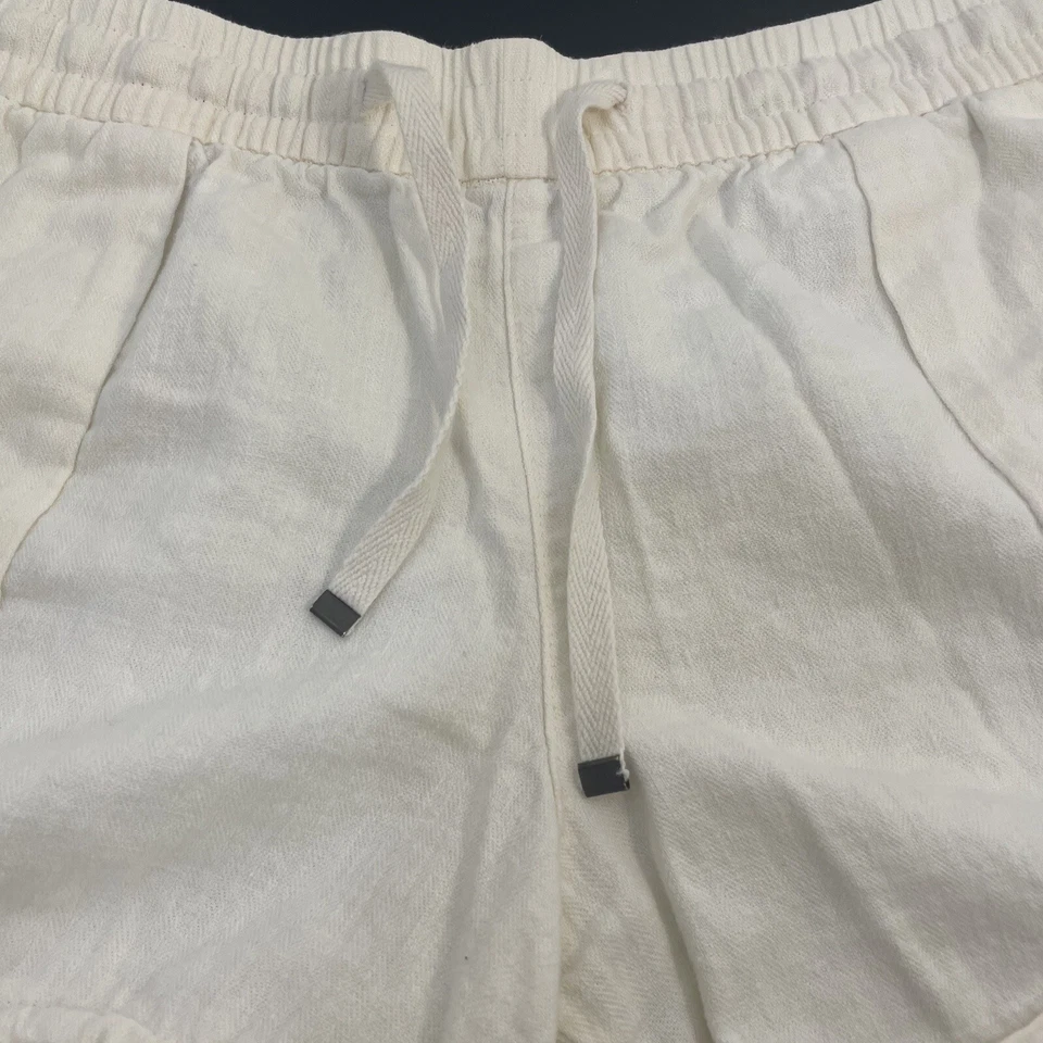 Pantalones Cortos Old Azul Marino Mezcla Lino Mujer Medianos Marfil Color Crema 30x3.5 S/207946-04 Foto 4 de 4