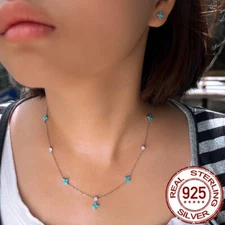 Women Chic 925 Sterling Silver Turquoise Flower Round Cubic Zirconia Jewelry Set