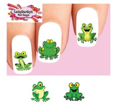 Waterslide Nail Decals Set of 20 - Cute Green Frog Assorted