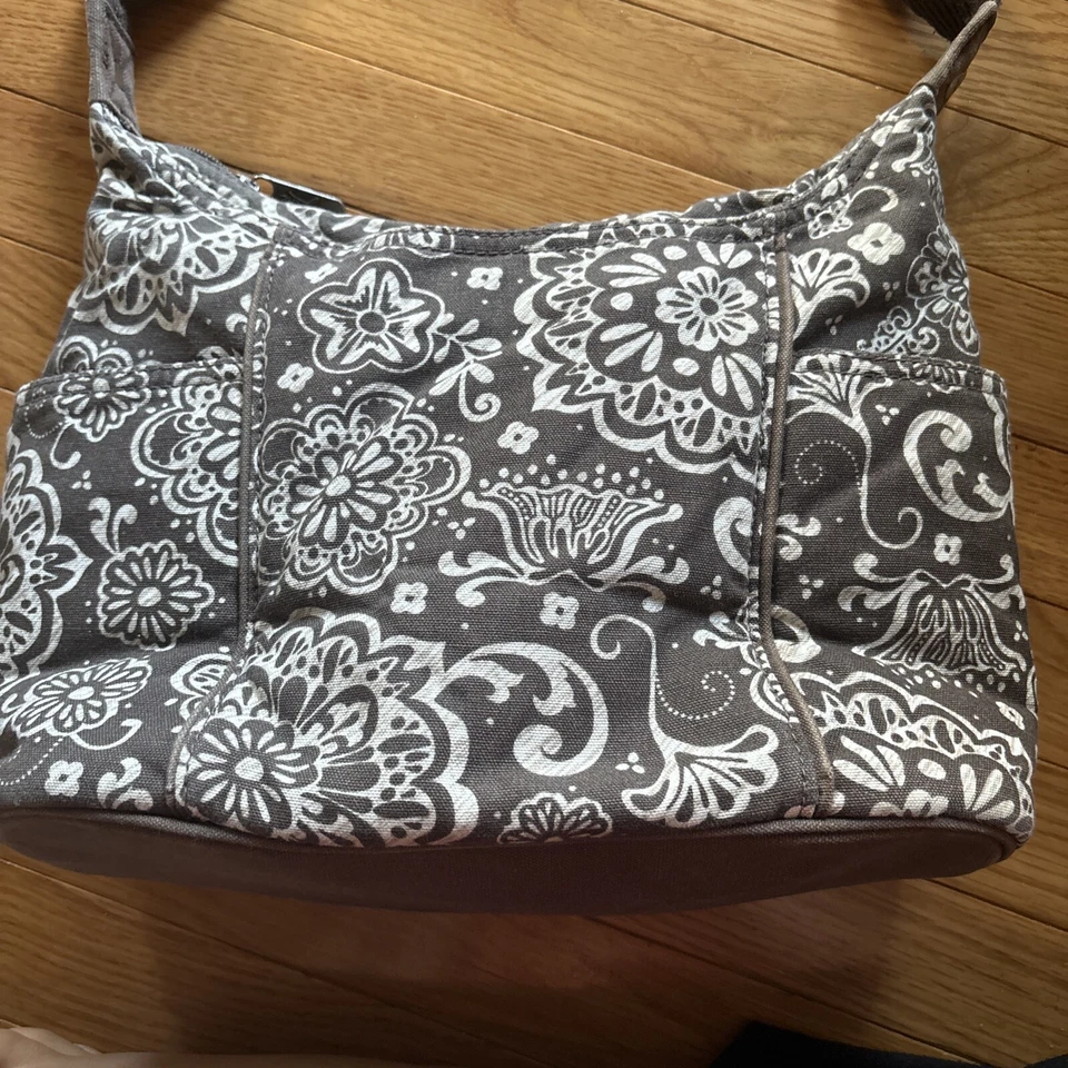 Bolso Bandolera Thirty One Hipster Gris/Marrón Cartera Ajustable Correa de tela Foto 2 de 4