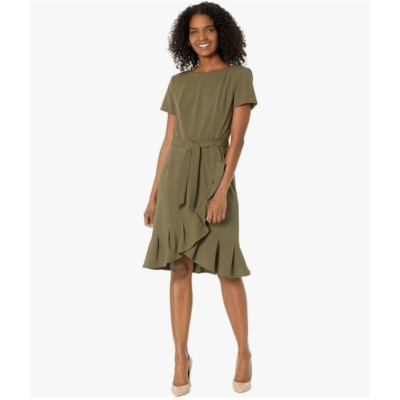 Calvin Klein Women's 6 Ruffle Hem Wrap Dress Solid Olive Green Flounce  Cocktial | eBay