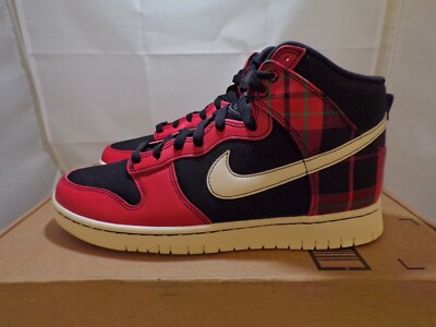 NIKE DUNK HI RETRO SE BLACK RED PLAID PALE IVORY OFF WHITE Men's 10 DV0826-001