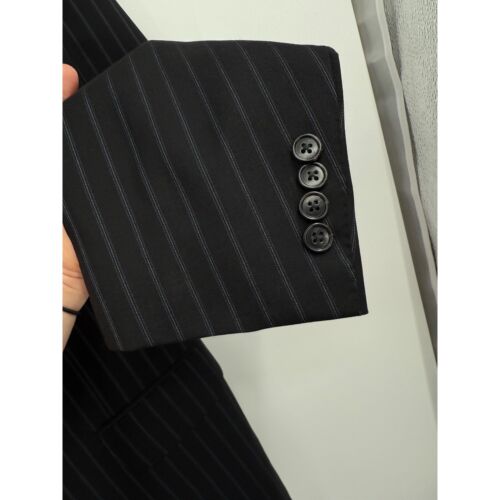 Corneliani Double Breasted Wool Sports Coat Italy Black Blue Stripes Mens 56L - Imagen 3 de 12