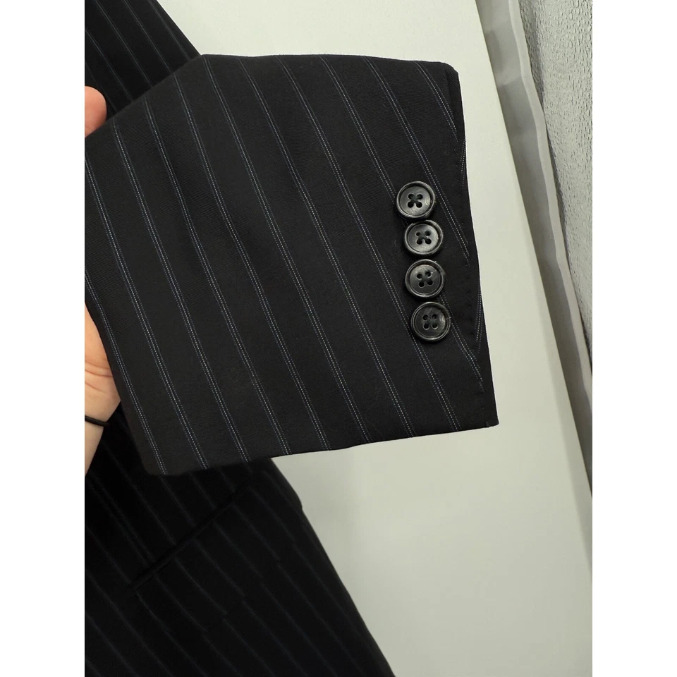 Corneliani Double Breasted Wool  Sports Coat Italy Black Blue Stripes  Mens 56L - Image 3 of 4