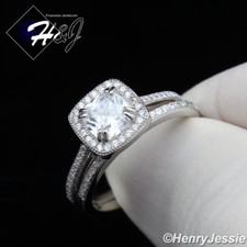 WOMEN 925 STERLING SILVER ICY CUBIC ZIRCONIA SQUARE ENGAGEMENT RING SET SR101