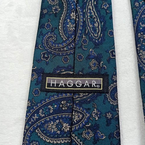 Haggar Tie Green Paisley Design Made in USA - Picture 8 of 11