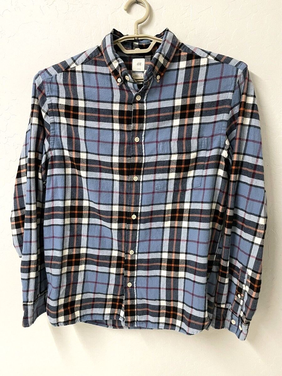 H&M Logg Plaid FLANNEL Long Sleeve Shirt Blue/Coral/Red Mens M