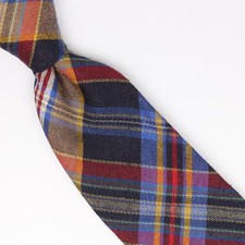 John G Hardy Mens Slub Silk Necktie Gray Beige Blue Red Plaid Weave Woven Italy