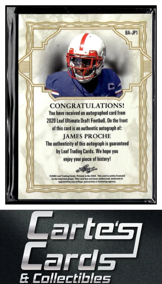James Proche 2020 Leaf Ultimate Draft #BA-JP1 SMU Mustangs Autograph 2/50 - Image 2 of 2