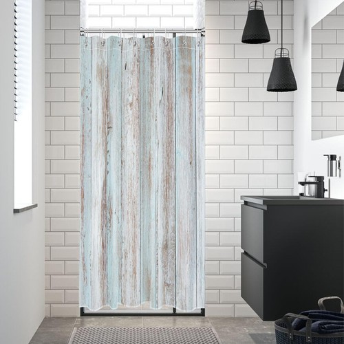 Vintage Wood Barn Shower Curtain for Bathroom Old Teal and Grey Vertical Wood... - Picture 3 of 9