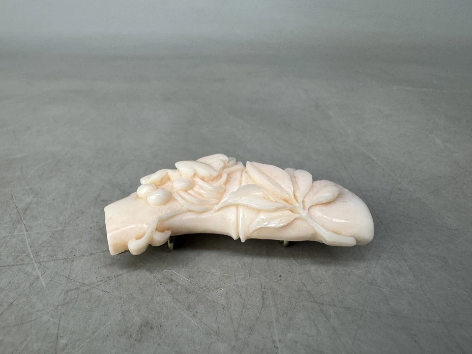 Y8973 OBIDOME Blanco Coral Faja Clip Broche Grabado Japón Antiguo Kimono Pin Foto 2 de 4