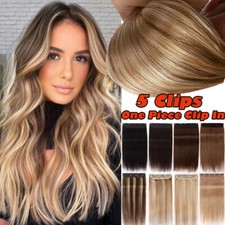 Thick Remy One Piece Clip In 100 Human Hair Extensions 3/4 Full Head HIGHLIGHT