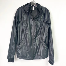 Layer 8 Womens Medium Windbreaker Jacket Lightweight Full Zip Qwick Dry Black