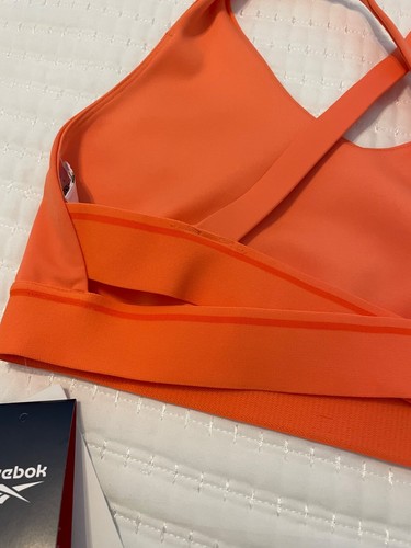 NWT Reebok Women's Large Team Bralette w/ Crossover Back Coral Sports Bra - Afbeelding 11 van 13