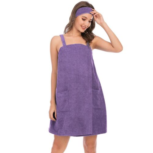 Women's Terry Cloth Towel Wrap Tank After Shower Dress Bath Spa Cozy Shower Robe - Picture 49 of 73