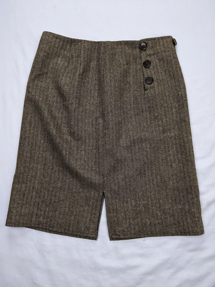 Falda MAG by Magaschoni para mujer talla 8 beige lana seda espiga botón marinero Foto 3 de 4