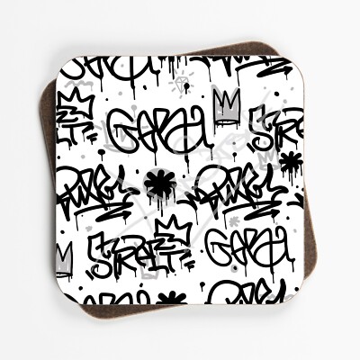 Schwarz-weiße Urban Grafitti Untersetzer - 90 mm x 90 mm