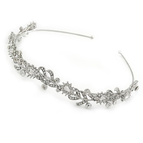 Bridal/ Wedding/ Prom/ Party Rhodium Plated CZ, Faux Pearl  display picture 3