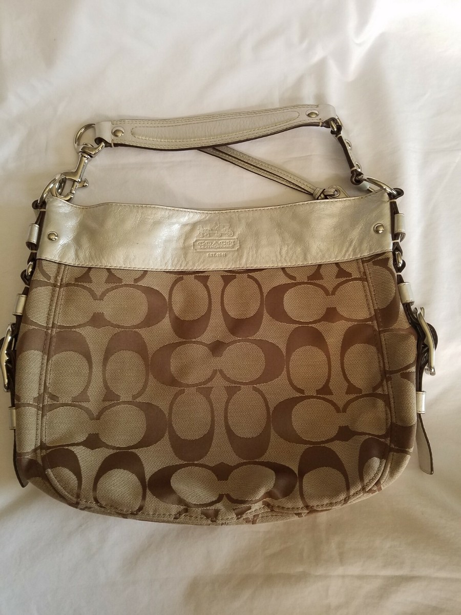 a*o様 COACH　コーチ　ポピー　2way　ゴールド　20383E　希少　バ Coach Zoe Metallic Silver Leather Brown Tan Jacquard Handbag Purse