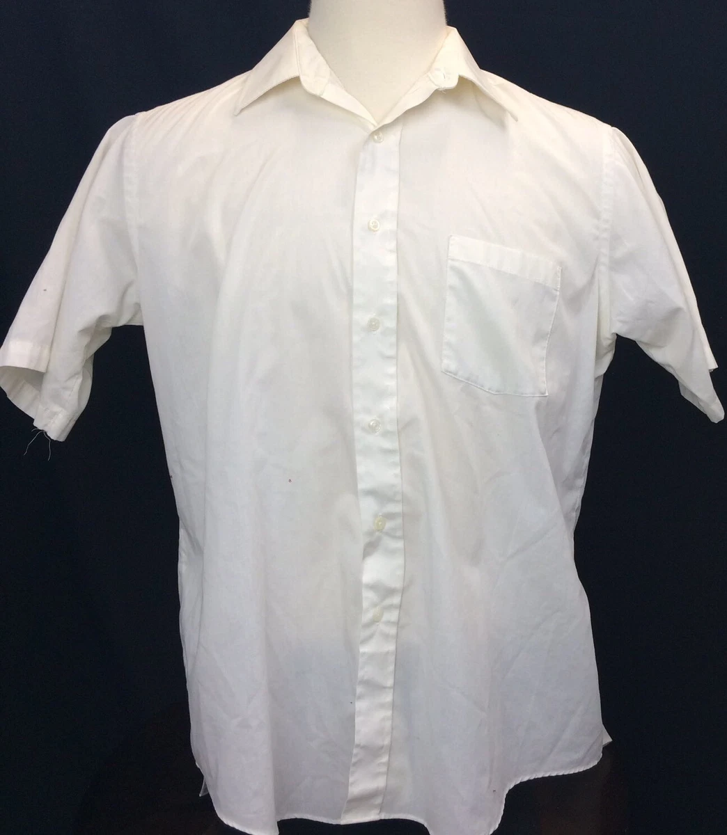 Basic Editions Mens Button Front White Tan Short Sleeve Shirt 16 1