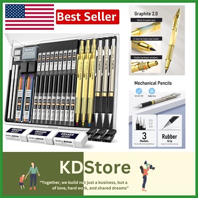 35PCS Art Mechanical Pencils Set, 3 PCS Metal Drafting Pencil 0.5