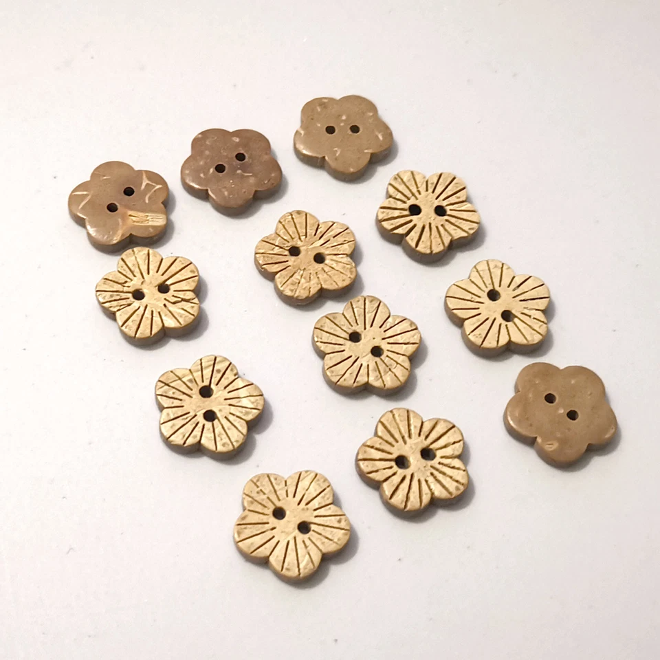 Flower engraving Natural coconut shell buttons 15mm 2 hole 1.6 mm DIY charm - Image 2 of 4