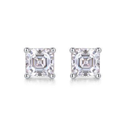 Emerald Cut Solitaire Moissanite Stud Earrings 925 Sterling  Moissanite 2CTW over 925 Sterling silver studs earrings main image 2