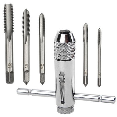 Adjustable T-Hand Ratchet Wheel Tap Holder Wrench Reversible Bothway and 5PCS...
