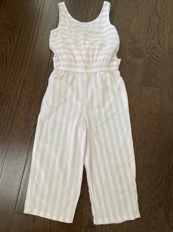 Carter’s Girls 7 粉色和白色条纹绑带连身裤 二手状况完好 — 第 4/4 张图片