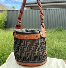 Authentic FENDI Zucca Medium Palazzo Tobacco Bucket Bag