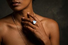 Rainbow Moonstone Ring Anemone Jewelry 14k Gold Trillion Cut Statement