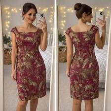 Maggy London Petites Burgundy Tropical Palm Beaded Cotton Sheath Dress Size 10P