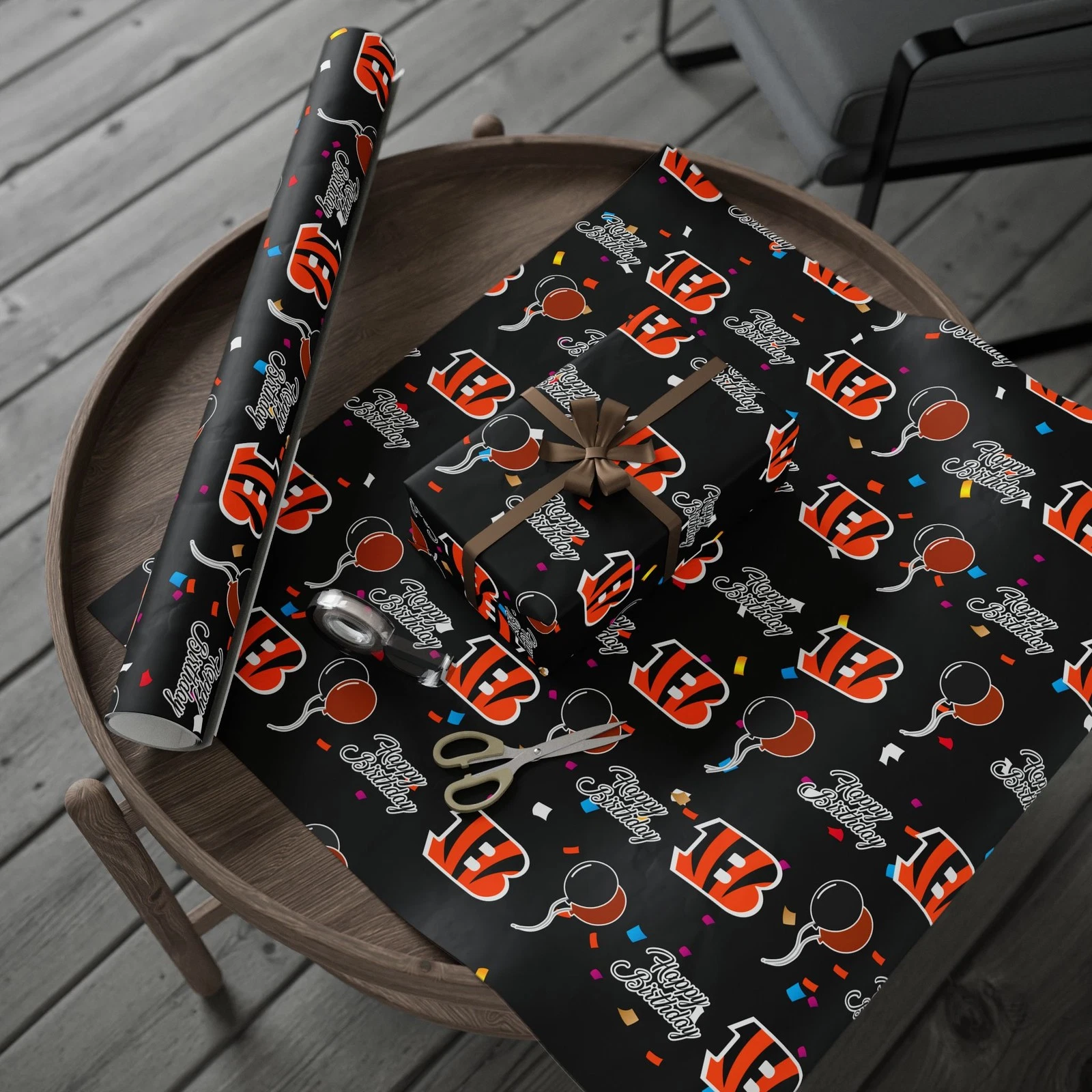 football Cincinnati Bengals Happy Birthday Wrapping Paper, Gift Wrap Roll, Football