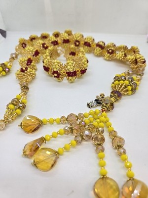 Set de collar e idde orisha Oshun IBU AÑA  Deluxe Tejido