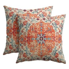Boho Ethnic Pillow Covers 18x18 Inch Set of 2 Bohemian Rust Carpet Throw Pill...