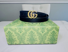 Authentic WOMEN'S GUCCI Black MARMONT GG Thin Black LEATHER BELT/Size 80cm