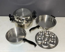 Chef's Ware Townecraft T304 Stock Pot + Domed Lid Egg Poacher Skillet Lot