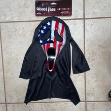 SCREAM MOVIE PATRIOTIC FLAG GHOST FACE MASK WITH HOOD COSTUME FW93512 NWT