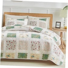 3 Pieces Quilt Set Full/Queen, Patchwork Floral Queen-90"x90" Floral Plaid