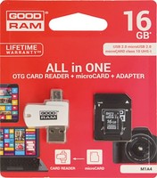 Goodram 16GB MicroSDHC 3-in-1 Kit: UHS-I Card + SD Adapter + OTG Micro USB Reade