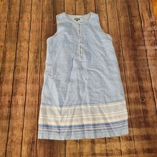 Talbots Dress Women 10P Blue Pintuck Linen Popover Sleeveless Striped