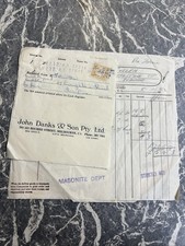 VINTAGE RECEIPT DOCUMENT JOHN DANKS & SON BOURKE ST MELBOURNE ART 1950s