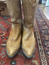 Tony Llama Men’s Cowboy Boots Size 11 D Tan Leather Full  ostrich quill toes. 