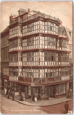 Bristol antike Postkarte altes Holländer Haus Menschen handkoloriert England 2. Weltkrieg