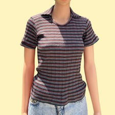 Vintage 70s striped Collared Shirt with Button Up Front