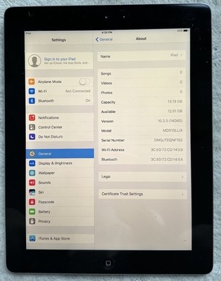 Apple iPad 4th Gen A1458 16GB Wi-Fi 9.7'' Retina Display Black Silver