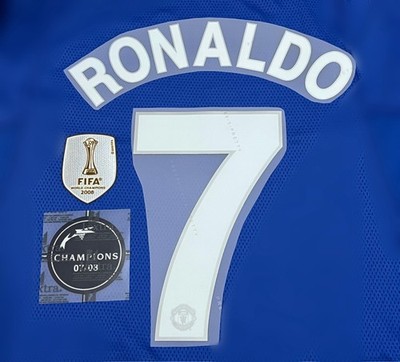 RONALDO 2008/09 name print and number + UCL patch + World